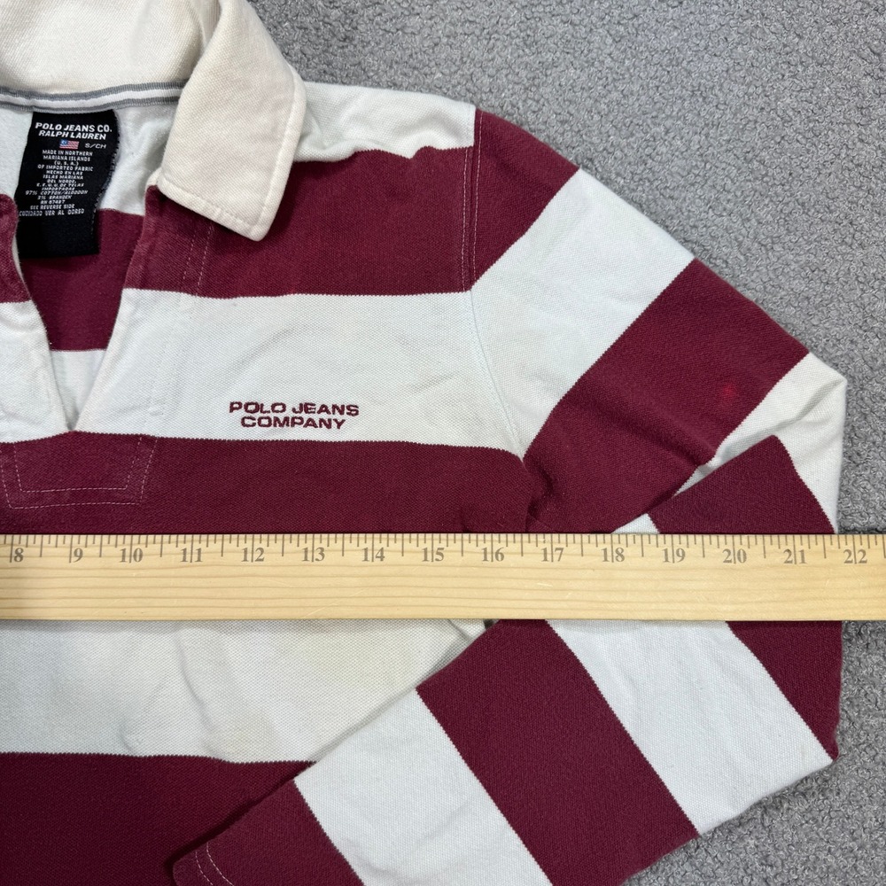 Polo Jeans RL Rugby Polo Shirt Women's Small Burgundy Striped Long Sleeve V-Neck - Picture 5 of 11